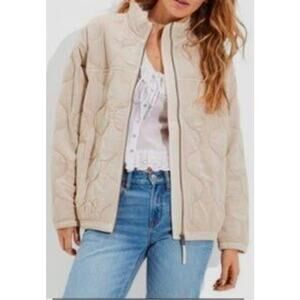 American Eagle Quilted Bomber Jacket Oatmeal Medium Beige Cream